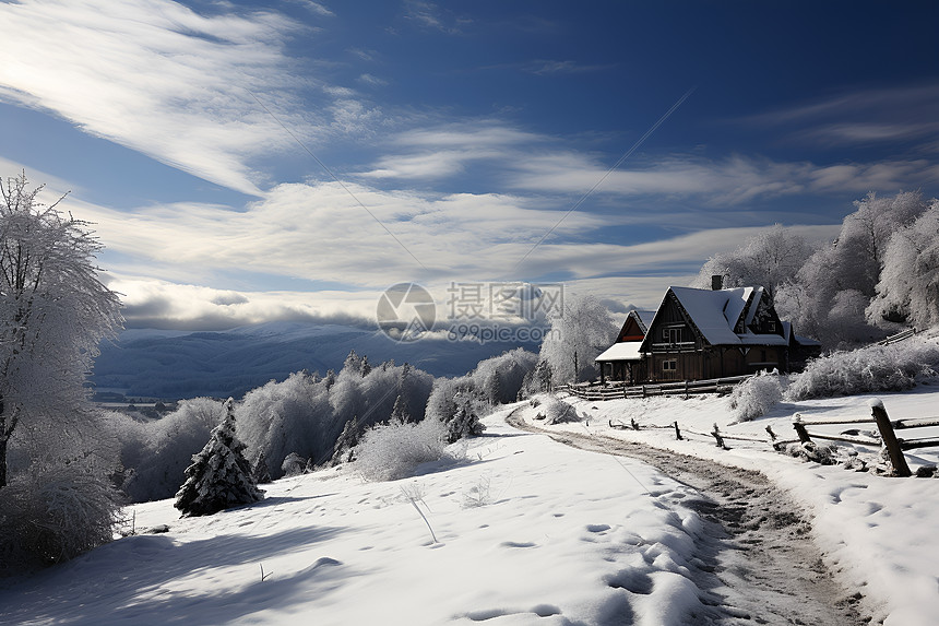 白雪覆盖的小屋图片
