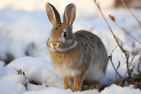 白雪中的野兔背景图片