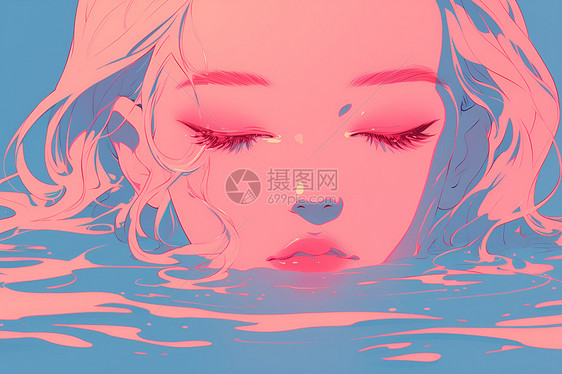 悠然水中少女图片