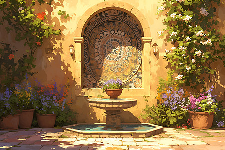 庭院里的喷泉图片
