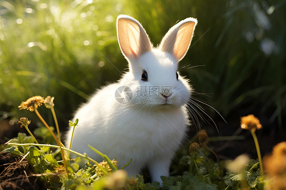 草地中的可爱兔子图片