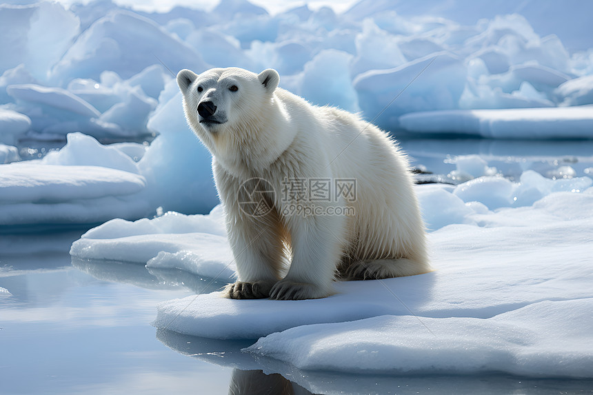 北极熊在冰块上坐着图片
