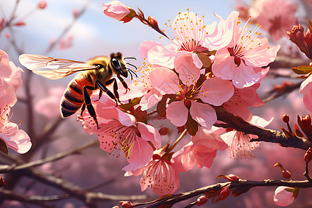 阳光里采蜜的蜜蜂图片