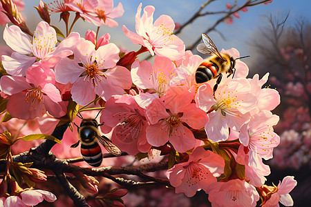 蜜蜂采集花蜜图片