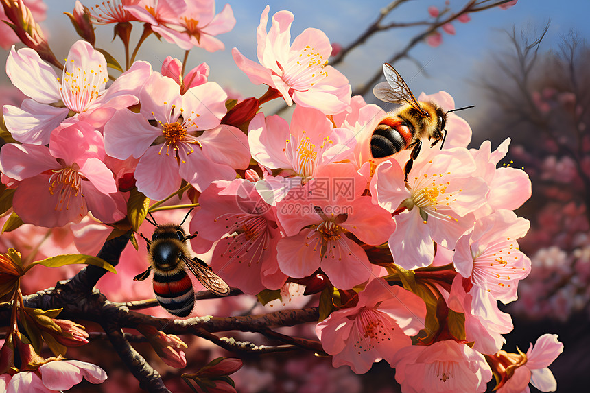 蜜蜂采集花蜜图片