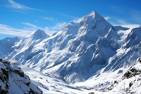 天空白雪皑皑的山峰插画