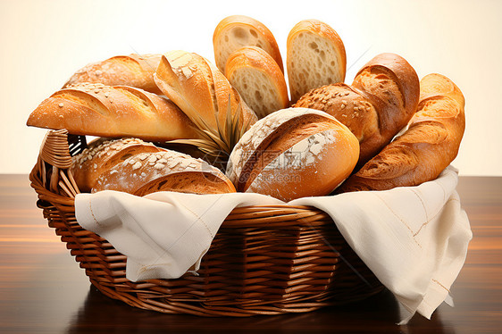 一个装满面包的篮子图片