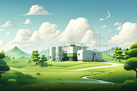 草地上的新能源机器插画