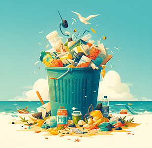 海滩上的垃圾堆背景图片