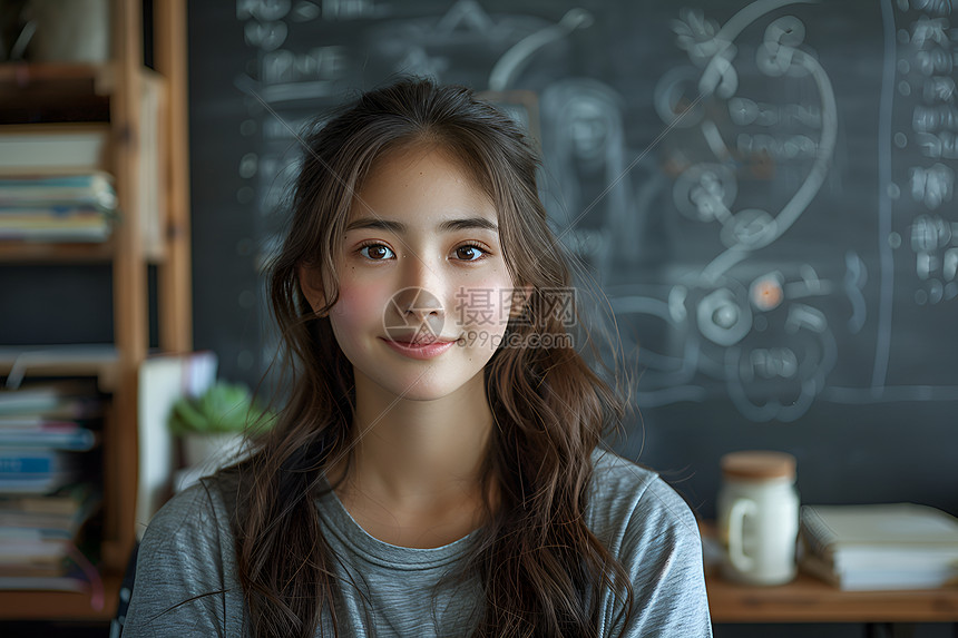 女教师在黑板前教学图片