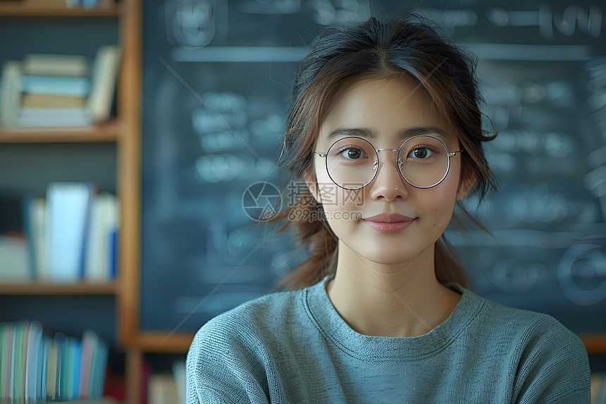 女老师在黑板前讲课图片