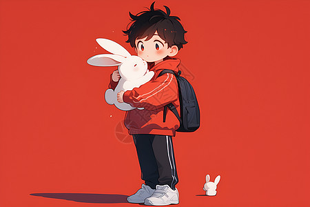 男孩怀抱小白兔图片