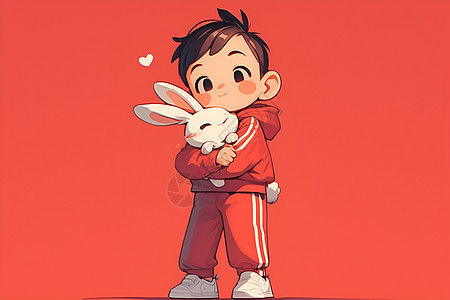 男孩怀抱小兔图片