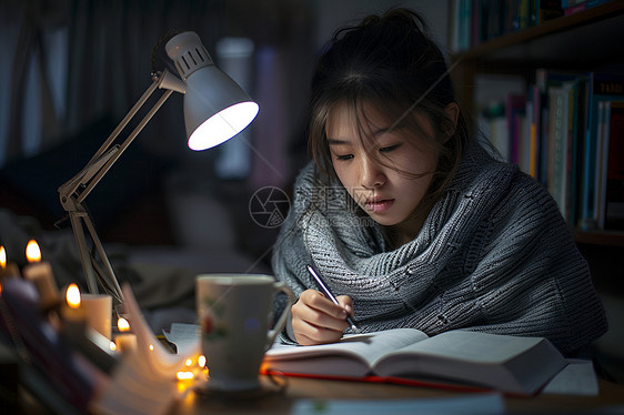 桌子前的女孩图片