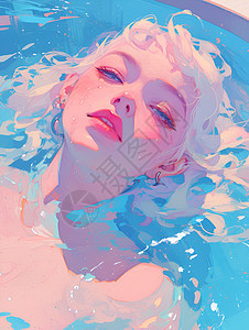 红唇少女沉浸在池水中图片