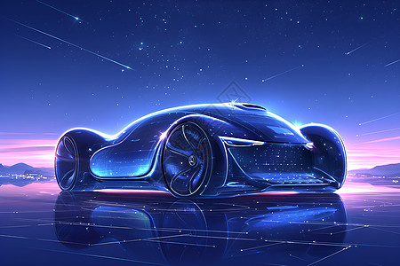 夜空中的未来之车插画