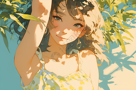 夏日微风里的少女背景图片