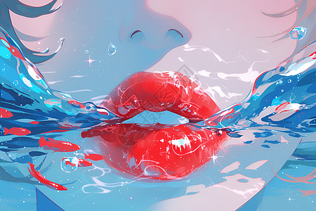 红唇女子在水中游泳图片