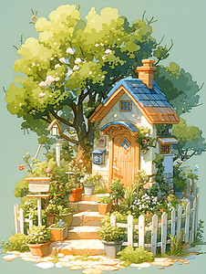 树木环绕的房屋图片
