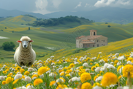 春日牧场里的羊儿图片
