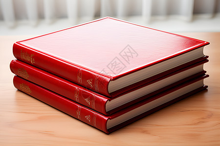 桌子上的红书堆图片