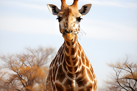 长颈鹿站在树前图片