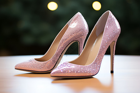 时尚高跟鞋闪耀的粉色高跟鞋背景