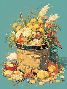 篮子里的花朵背景图片