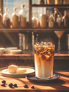 酥油奶茶茶馆柜台上的奶茶插画