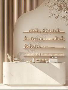 茶饮店的白色柜台图片