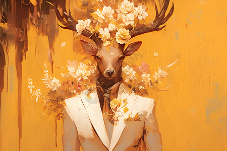 花香中的鹿绅士图片
