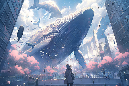 巨鲸遨游城市图片