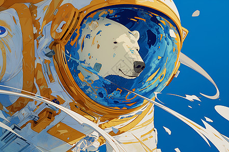 极地熊戴着宇航员头盔图片