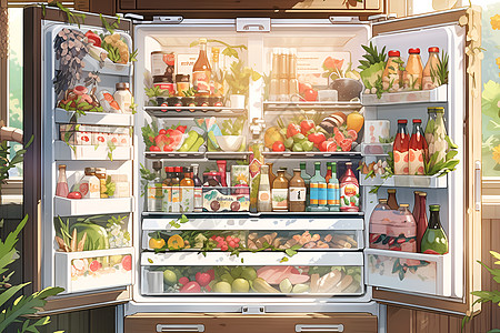 红牛饮料冰箱里的食物插画