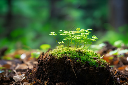 小绿植长在树林中图片