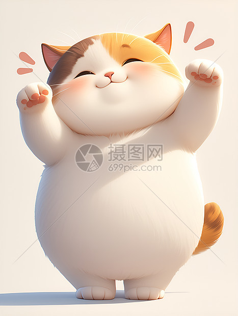 可爱胖猫开心举起双爪图片