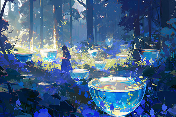 神秘森林中的蓝色女神图片