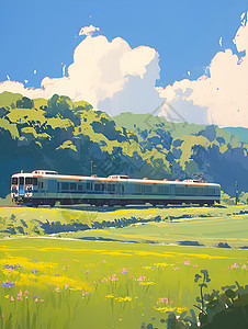 火车穿行在郁郁葱葱的乡村图片