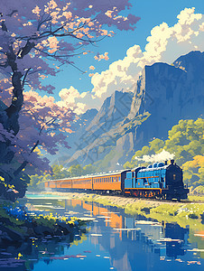 春天列车启程背景图片