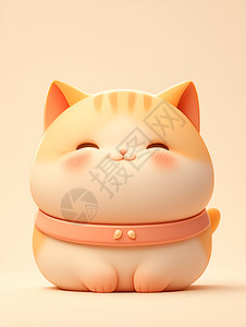 猫咪扁扁胖胖的立体插画图片