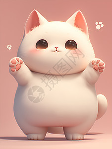 胖萌猫在粉色背景前图片