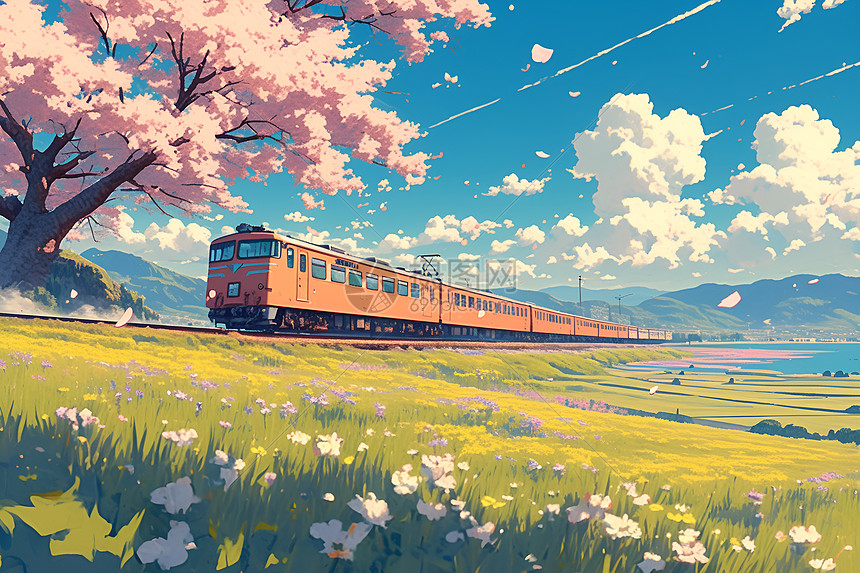 春天列车插画图片