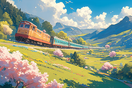 春季列车的色彩之旅图片
