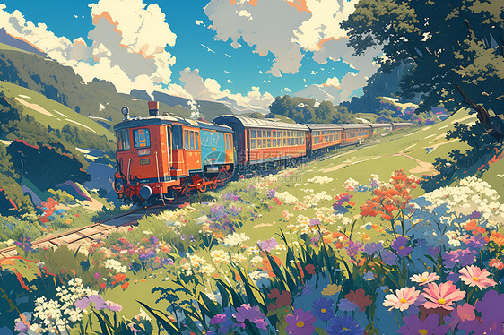 春天列车的仙境图片