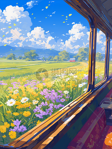 窗外春意盎然火车图片