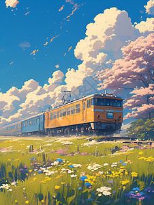 春天列车美景图片