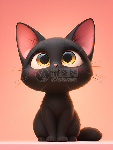 粉色背景上的黑猫图片