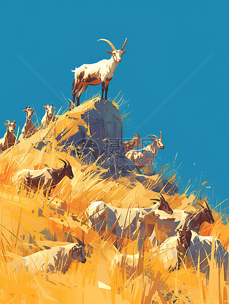 自由放牧山上的羊群图片