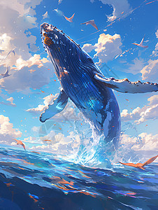 大海中的鲸鱼插画图片