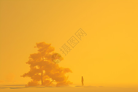 黄色天空下的树木背景图片
